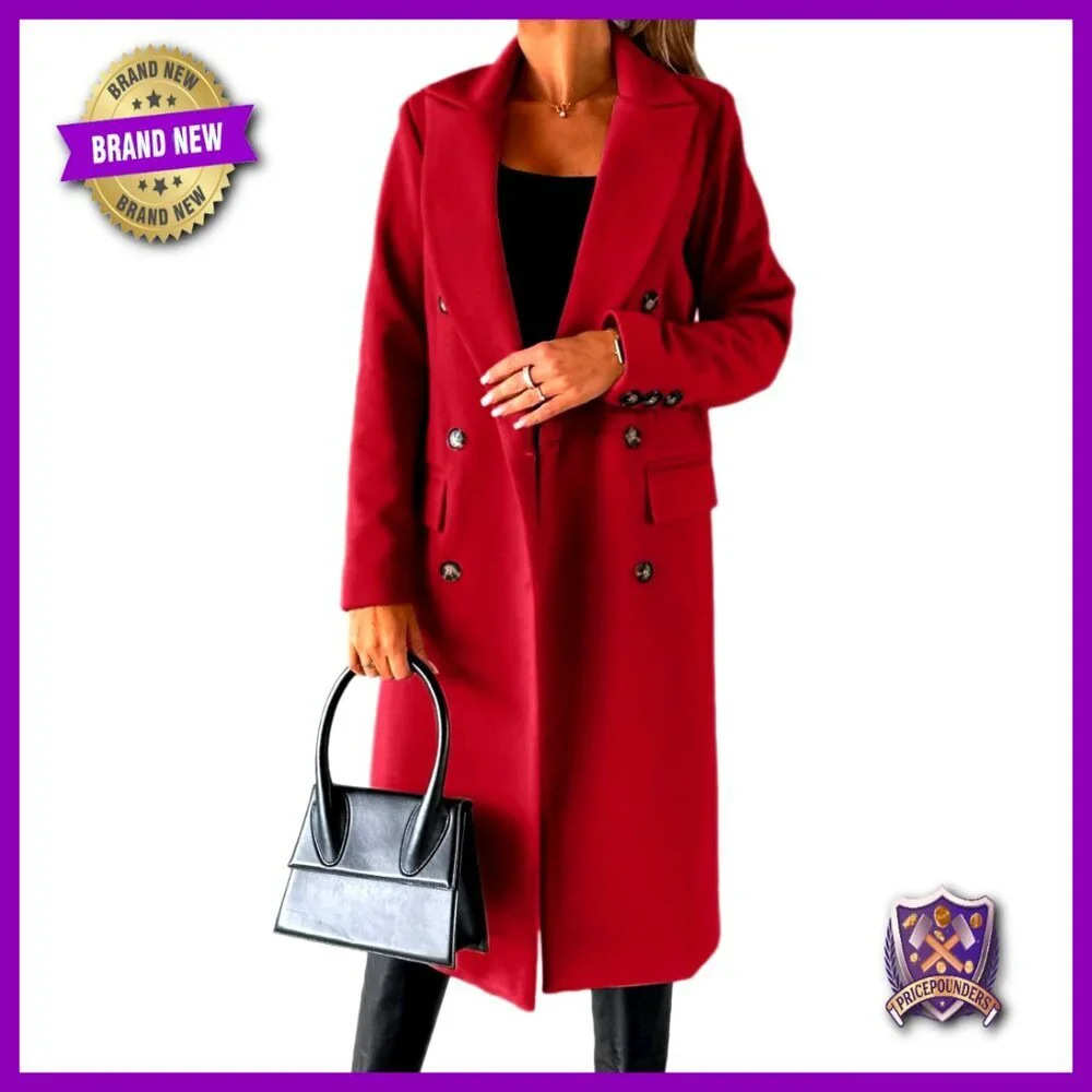 Long Wool Trench Coat Double Breasted Vintage Classic Fall Winter Pea Coat